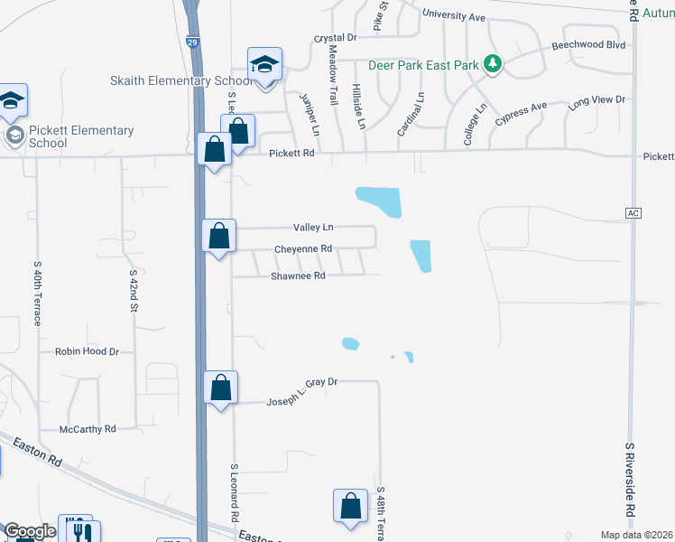 map of restaurants, bars, coffee shops, grocery stores, and more near 3310 Mohawk Lane in Saint Joseph
