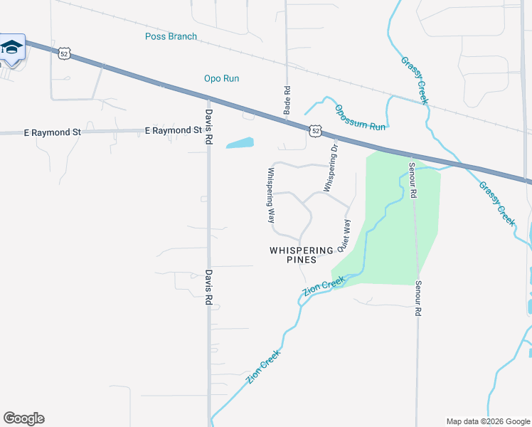 map of restaurants, bars, coffee shops, grocery stores, and more near 2420 Whispering Way in Indianapolis