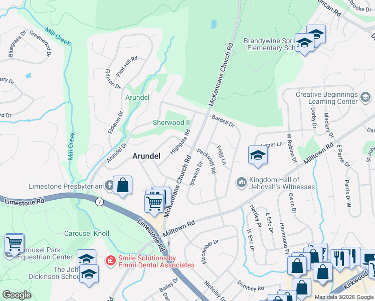 map of restaurants, bars, coffee shops, grocery stores, and more near 2702 Pecksniff Road in Wilmington