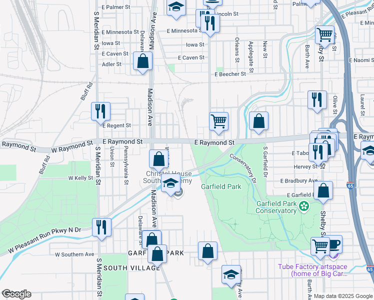 map of restaurants, bars, coffee shops, grocery stores, and more near 2219 Ransdell Street in Indianapolis