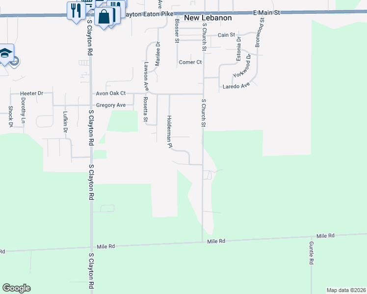 map of restaurants, bars, coffee shops, grocery stores, and more near 590 Holderman Place in New Lebanon