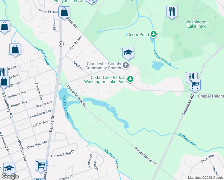 map of restaurants, bars, coffee shops, grocery stores, and more near 8 Windy Acres Drive in Washington Township