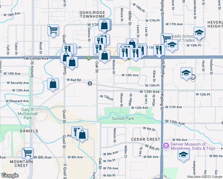 map of restaurants, bars, coffee shops, grocery stores, and more near 10623 West 13th Avenue in Lakewood