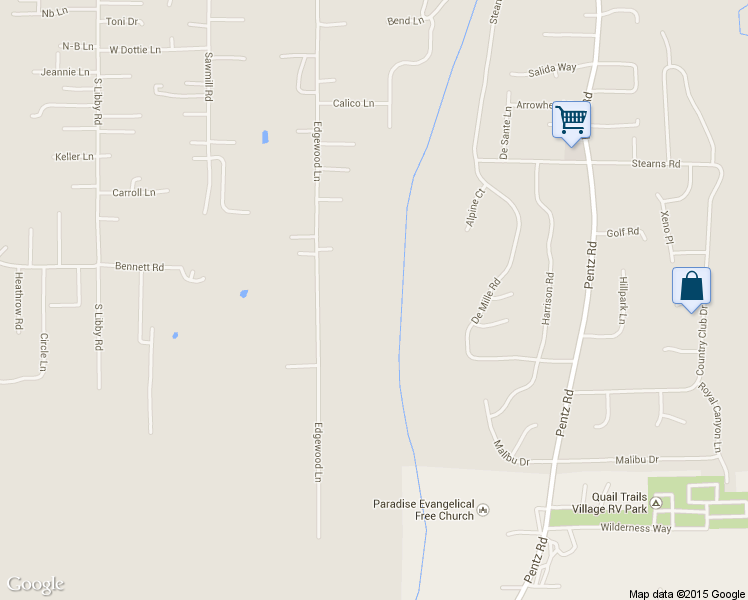 map of restaurants, bars, coffee shops, grocery stores, and more near 5190 Edgewood Lane in Paradise