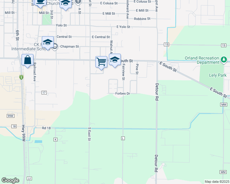 map of restaurants, bars, coffee shops, grocery stores, and more near 1350 Forbes Drive in Orland