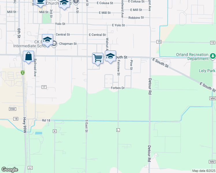 map of restaurants, bars, coffee shops, grocery stores, and more near 1350 Forbes Drive in Orland