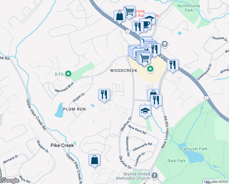 map of restaurants, bars, coffee shops, grocery stores, and more near 3546 Three Little Bakers Boulevard in Wilmington