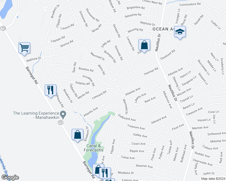 map of restaurants, bars, coffee shops, grocery stores, and more near 137 Yeoman Road in Stafford Township
