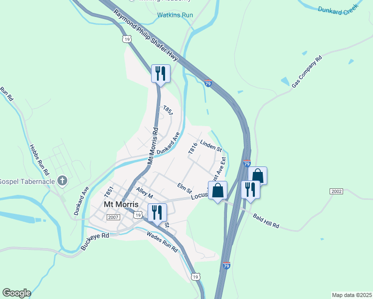 map of restaurants, bars, coffee shops, grocery stores, and more near 101 Euclid Avenue in Mount Morris