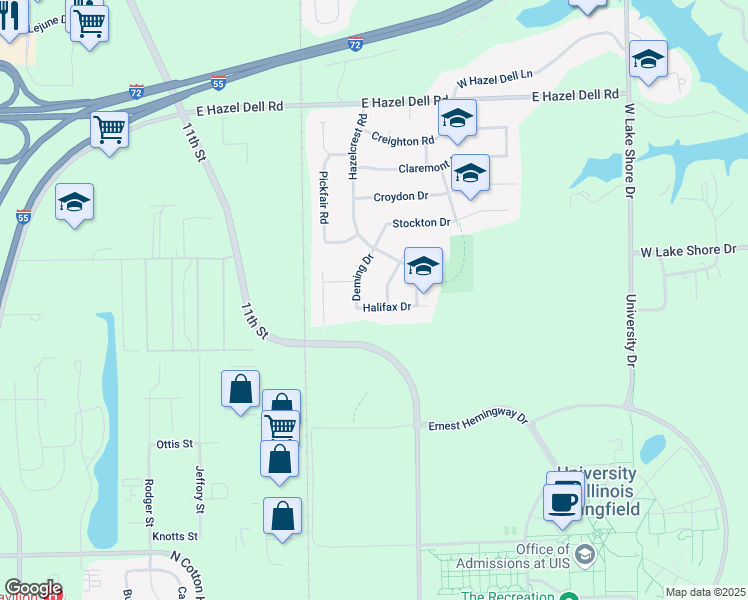 map of restaurants, bars, coffee shops, grocery stores, and more near 2000 Halifax Drive in Springfield