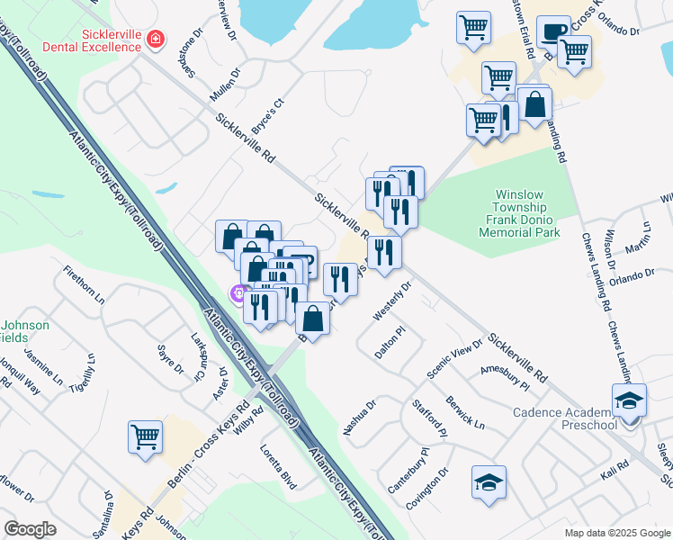 map of restaurants, bars, coffee shops, grocery stores, and more near 601 Berlin - Cross Keys Road in Gloucester Township