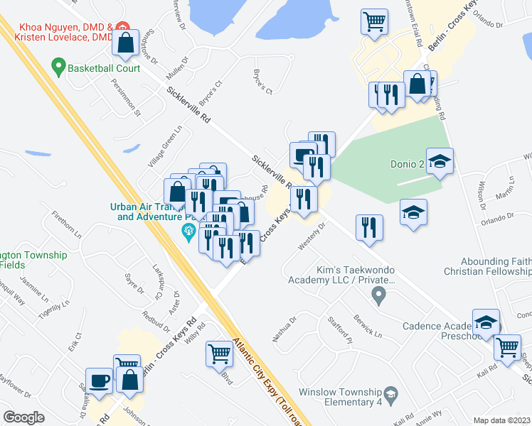map of restaurants, bars, coffee shops, grocery stores, and more near 601 Berlin - Cross Keys Road in Gloucester Township