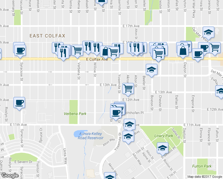 map of restaurants, bars, coffee shops, grocery stores, and more near 1200 Xenia Street in Denver
