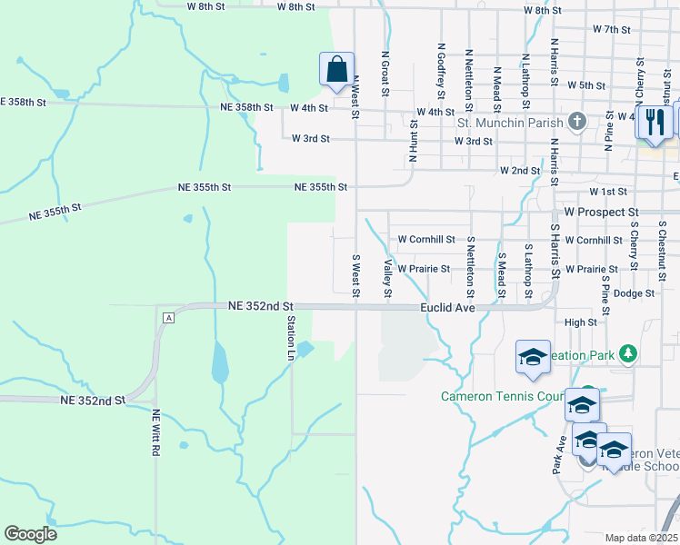 map of restaurants, bars, coffee shops, grocery stores, and more near 406 South West Street in Cameron