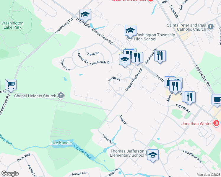 map of restaurants, bars, coffee shops, grocery stores, and more near 31 Neville Court in Washington Township