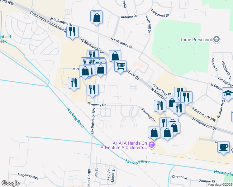 map of restaurants, bars, coffee shops, grocery stores, and more near 1300 Community Way in Lancaster