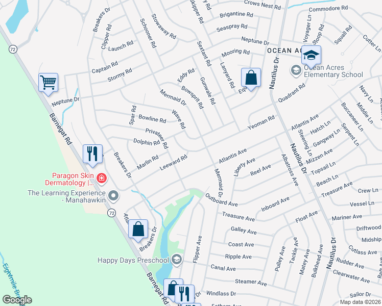 map of restaurants, bars, coffee shops, grocery stores, and more near 137 Yeoman Road in Stafford Township