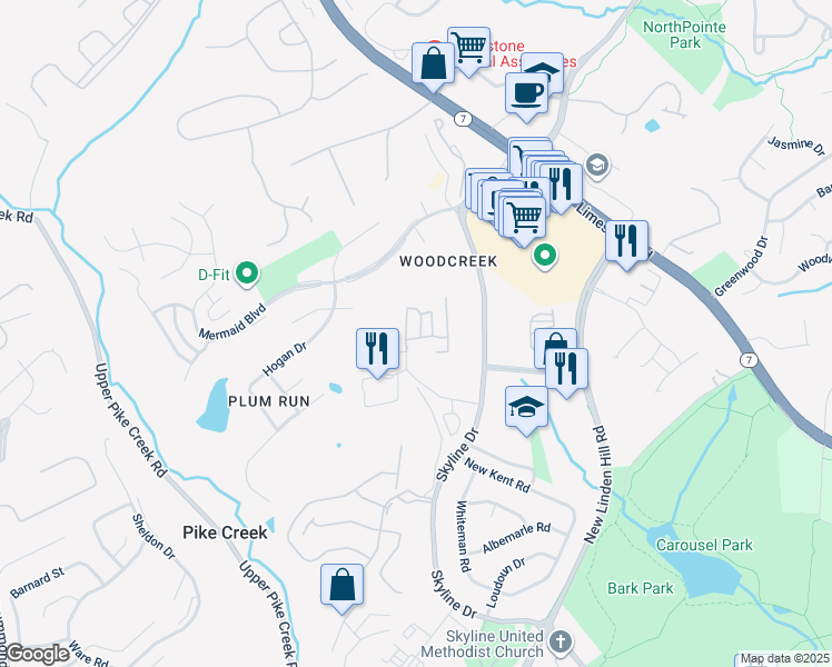 map of restaurants, bars, coffee shops, grocery stores, and more near 4702 Linden Knoll Drive in Wilmington