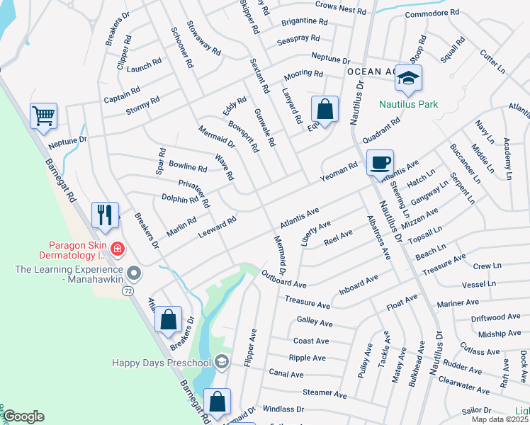 map of restaurants, bars, coffee shops, grocery stores, and more near 214 Mermaid Drive in Stafford Township
