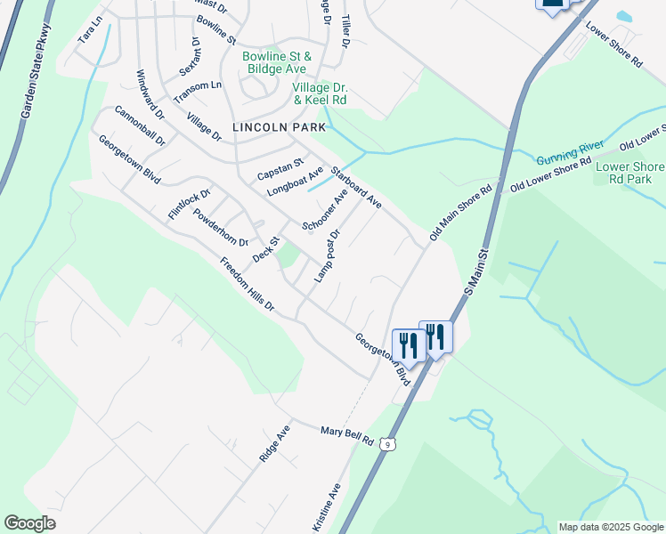 map of restaurants, bars, coffee shops, grocery stores, and more near 50 Lamp Post Drive in Barnegat Township