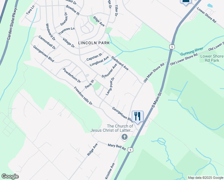map of restaurants, bars, coffee shops, grocery stores, and more near 50 Lamp Post Drive in Barnegat Township
