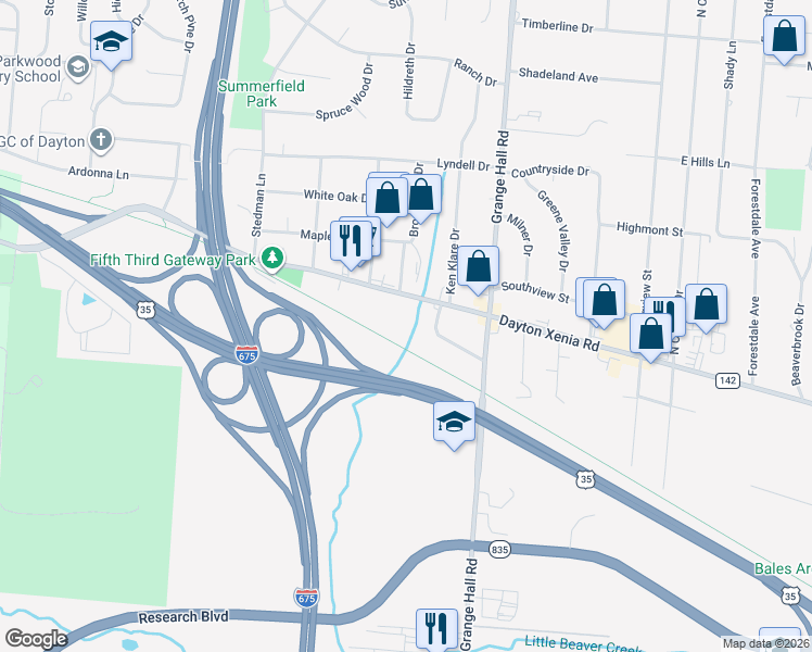map of restaurants, bars, coffee shops, grocery stores, and more near 4083 Dayton Xenia Road in Dayton