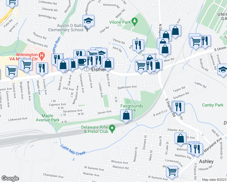 map of restaurants, bars, coffee shops, grocery stores, and more near 914 Baltimore Avenue in Wilmington