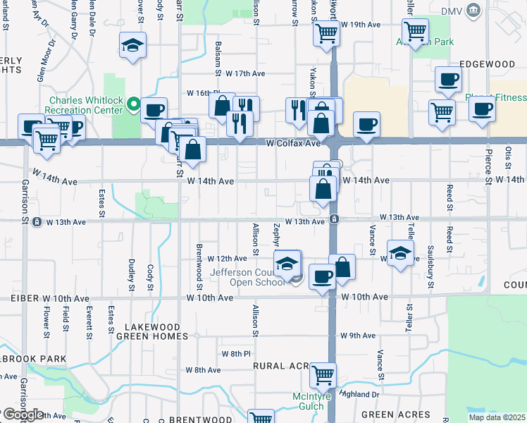 map of restaurants, bars, coffee shops, grocery stores, and more near in 