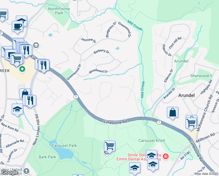 map of restaurants, bars, coffee shops, grocery stores, and more near 8 Ascension Drive in Wilmington