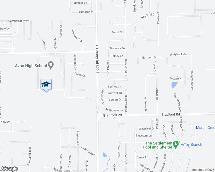 map of restaurants, bars, coffee shops, grocery stores, and more near 8087 Sydney Lane in Avon