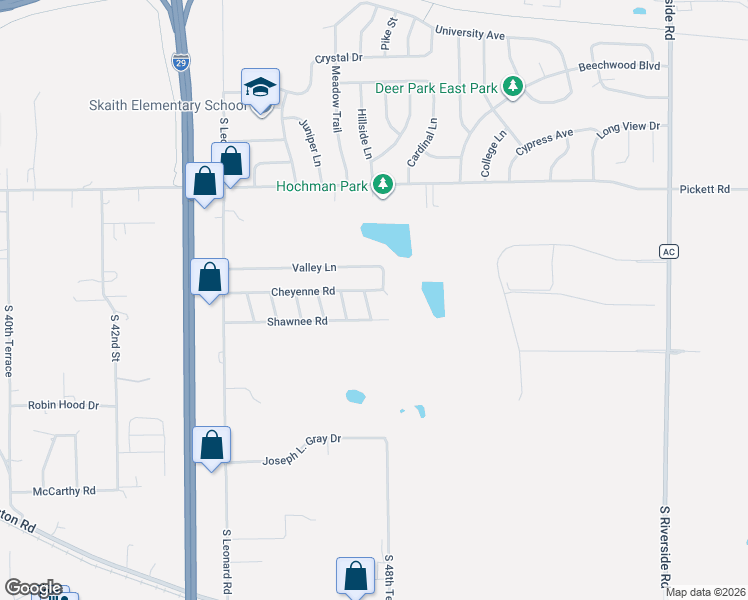 map of restaurants, bars, coffee shops, grocery stores, and more near 5105 Shawnee Road in Saint Joseph