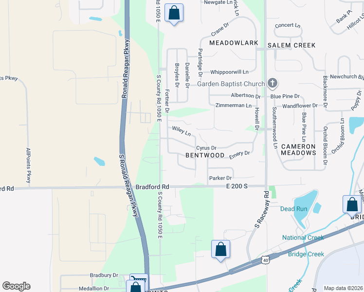 map of restaurants, bars, coffee shops, grocery stores, and more near 10590 Carrie Lane in Indianapolis