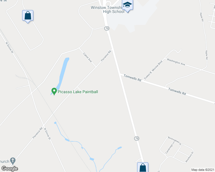 map of restaurants, bars, coffee shops, grocery stores, and more near 17 New Jersey 73 in Berlin