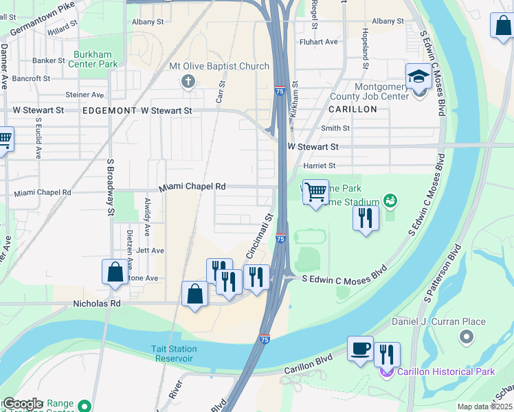 map of restaurants, bars, coffee shops, grocery stores, and more near 700 Heck Avenue in Dayton