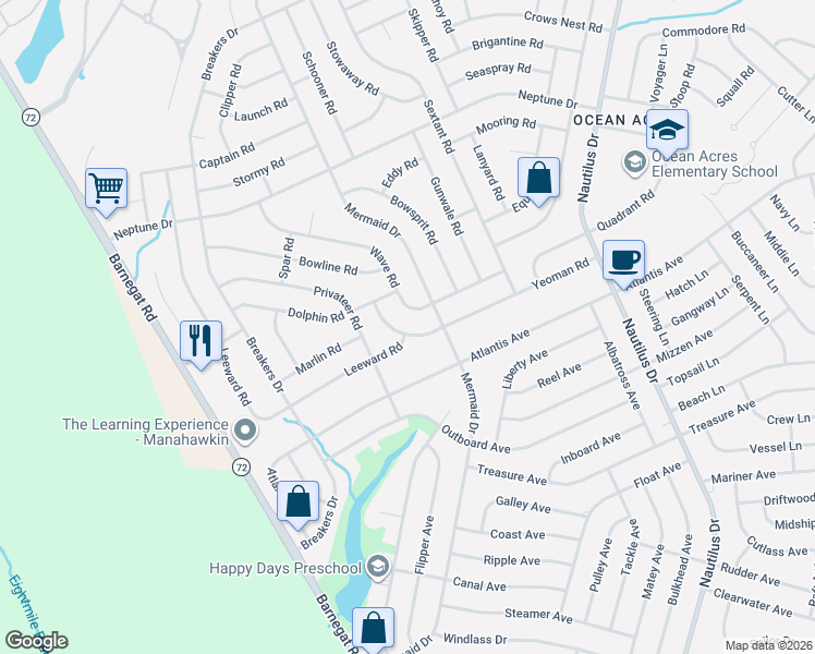 map of restaurants, bars, coffee shops, grocery stores, and more near 137 Yeoman Road in Stafford Township
