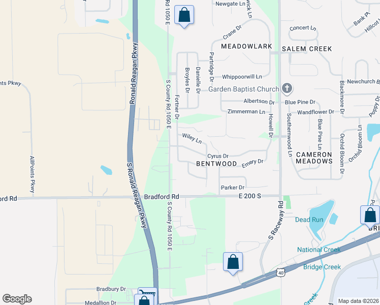 map of restaurants, bars, coffee shops, grocery stores, and more near 10590 Carrie Lane in Indianapolis