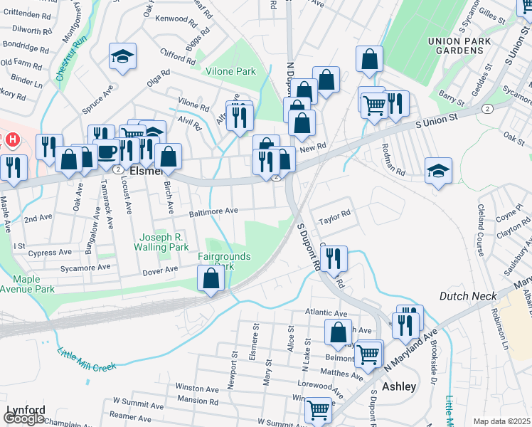 map of restaurants, bars, coffee shops, grocery stores, and more near 109 Northern Avenue in Elsmere