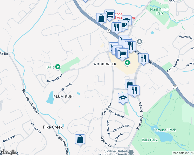 map of restaurants, bars, coffee shops, grocery stores, and more near 3602 Rustic Lane in Wilmington
