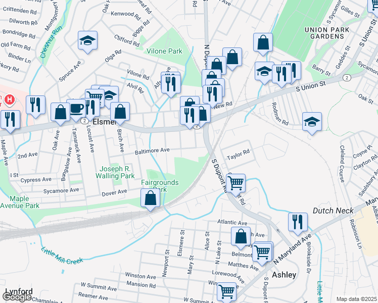 map of restaurants, bars, coffee shops, grocery stores, and more near 109 Northern Avenue in Elsmere