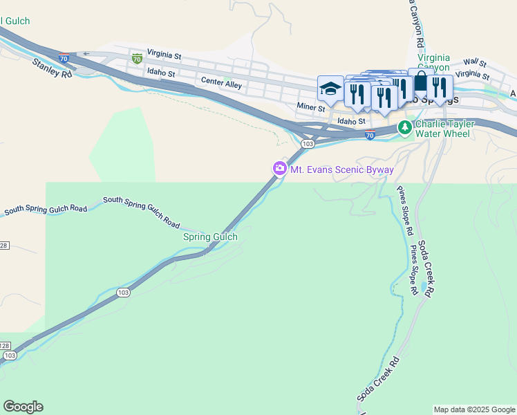 map of restaurants, bars, coffee shops, grocery stores, and more near 469 Chicago Creek Road in Idaho Springs