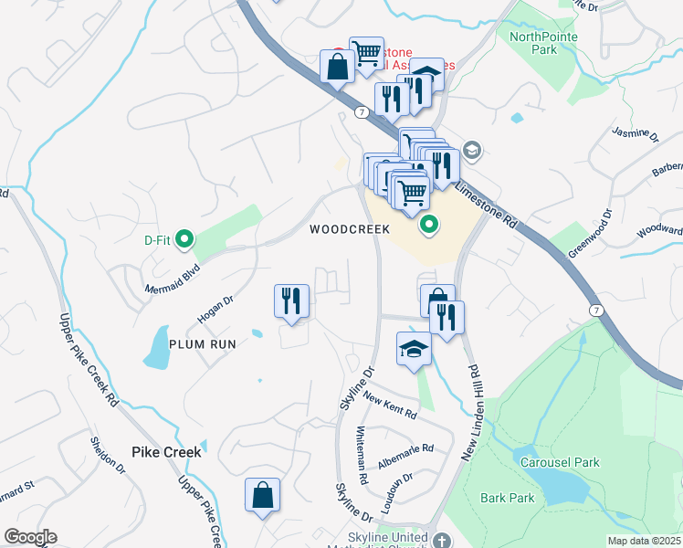 map of restaurants, bars, coffee shops, grocery stores, and more near 3603 Hewn Lane in Wilmington