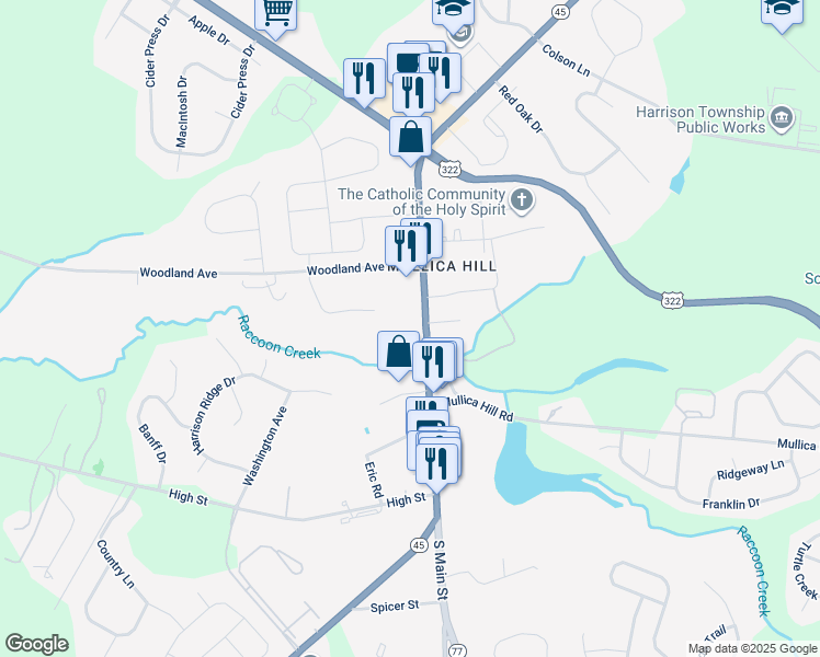 map of restaurants, bars, coffee shops, grocery stores, and more near 34 North Main Street in Gloucester County