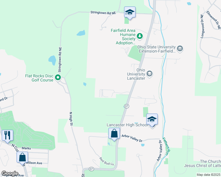 map of restaurants, bars, coffee shops, grocery stores, and more near 1531 Granville Pike in Lancaster