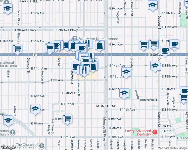 map of restaurants, bars, coffee shops, grocery stores, and more near in Denver