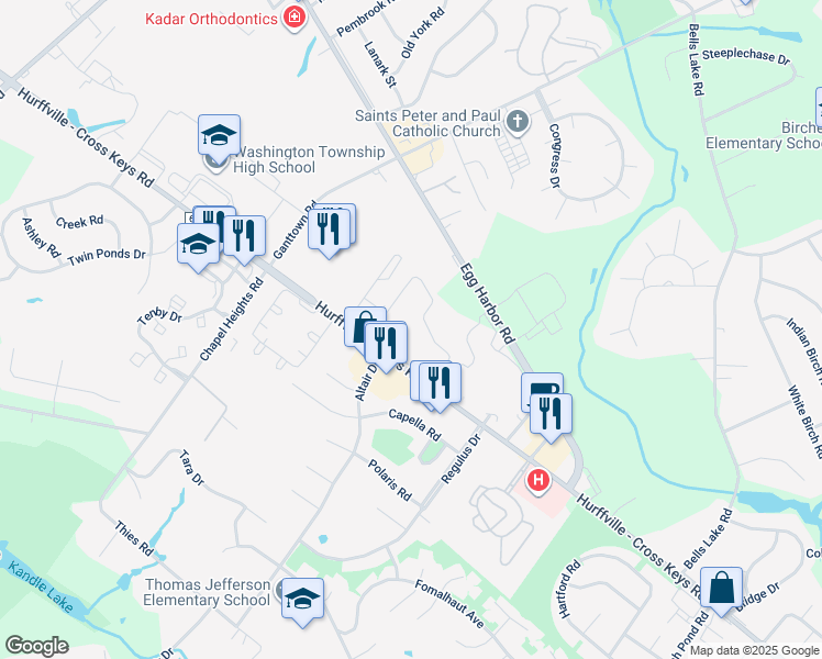 map of restaurants, bars, coffee shops, grocery stores, and more near 455 Hurffville - Cross Keys Road in Washington Township