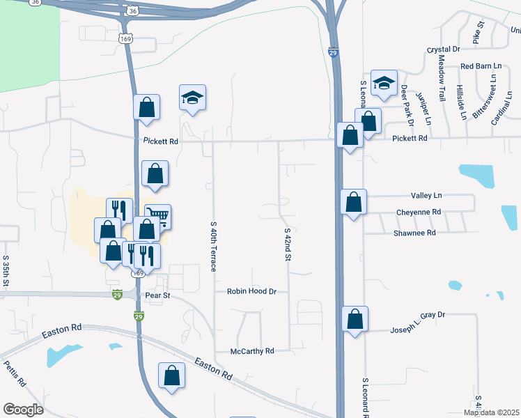 map of restaurants, bars, coffee shops, grocery stores, and more near 2906 South 42nd Street in Saint Joseph