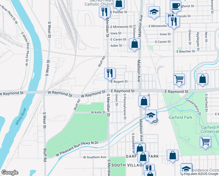 map of restaurants, bars, coffee shops, grocery stores, and more near in Indianapolis