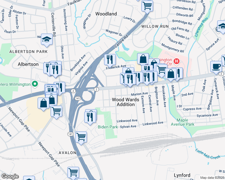 map of restaurants, bars, coffee shops, grocery stores, and more near 2706 Kirkwood Highway in Wilmington