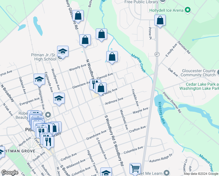 map of restaurants, bars, coffee shops, grocery stores, and more near 3104 Locust Avenue in Pitman