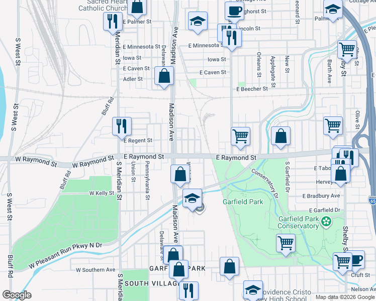 map of restaurants, bars, coffee shops, grocery stores, and more near 2142 Ransdell Street in Indianapolis